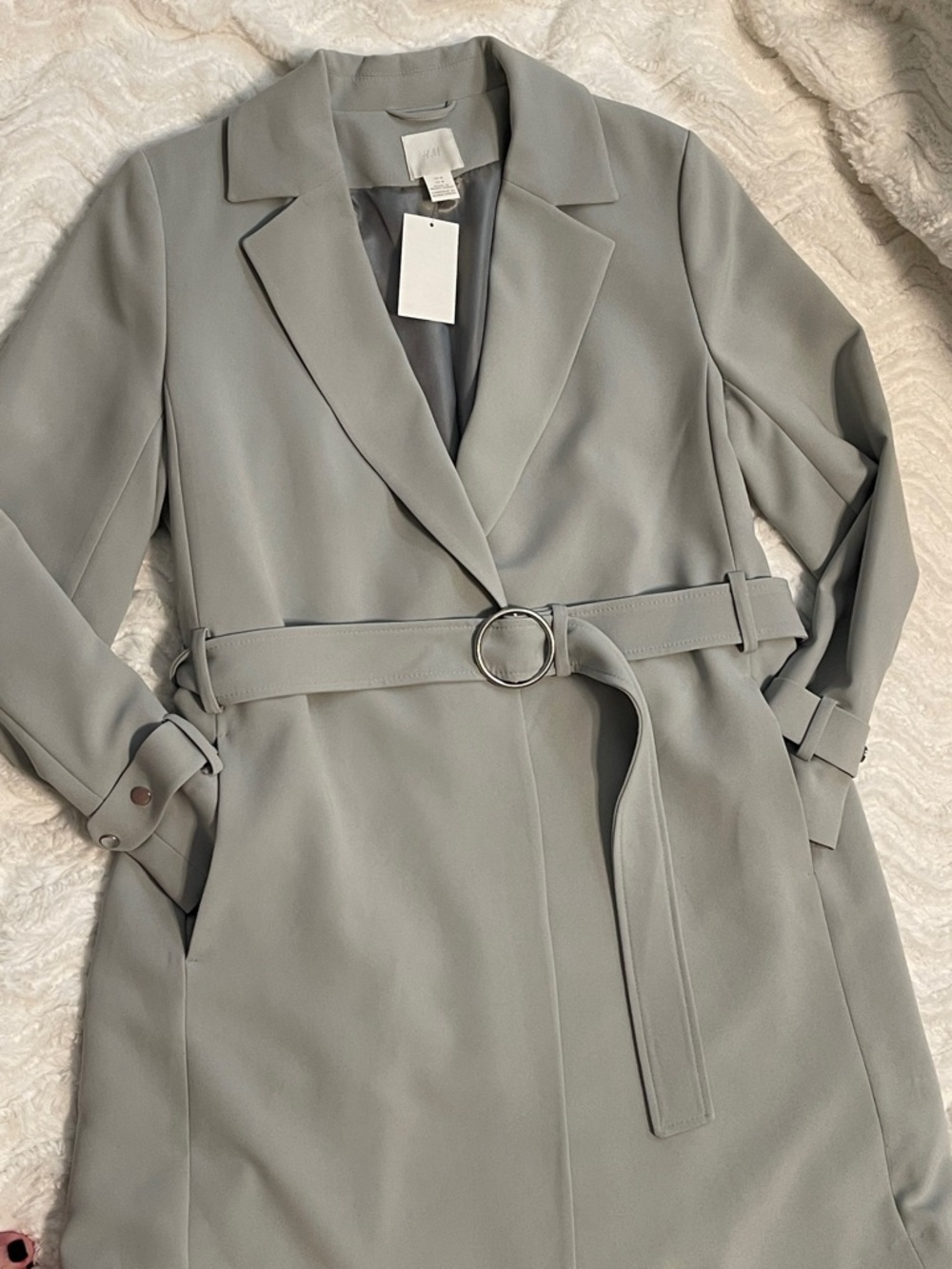 NWT H&M Pale Blue Belted Wrap Coat w/Pockets